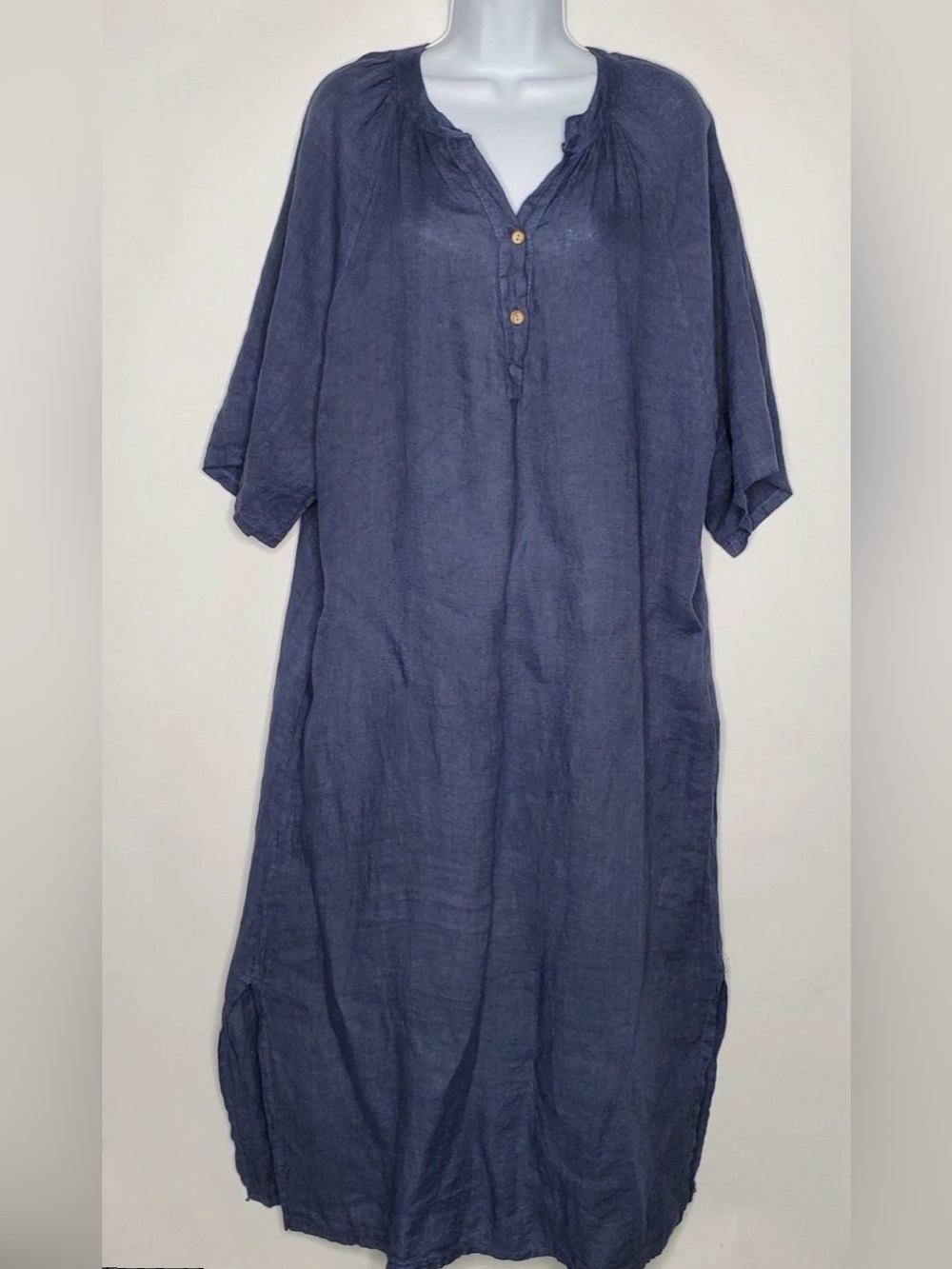 100% linen puro lino dress tunic positano made in Italy XL X large blue